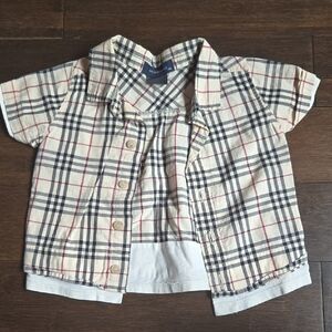 Burberry Beige Plaid Short-Sleeve Button-Down Shirt for Kids
